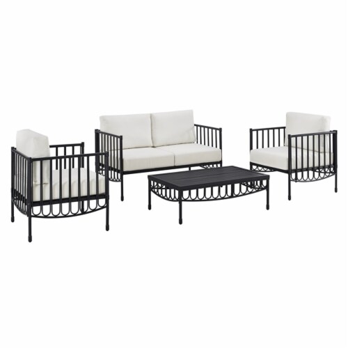 Metal Loveseat Chair and Table Outdoor Set in Black w/ithCushions, 1
