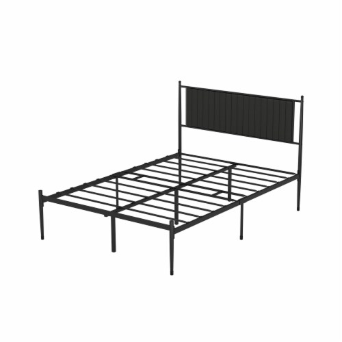 Phillipe Black Full Metal Platform Bed with Upholstered Headboard 12.