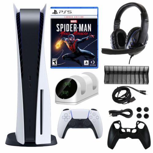 PS5 Console with SpiderMan Miles Morales Game & Accessories Kit, One