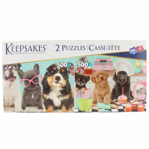 Set of 2 Keepsakes 500 Piece Jigsaw Puzzles Dogs Having Fun, 1 Each