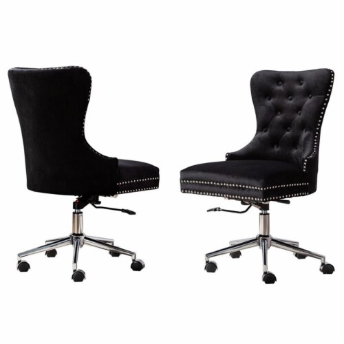 Swivel Office Chair in Black Velvet with Stainless Steel and Tufted