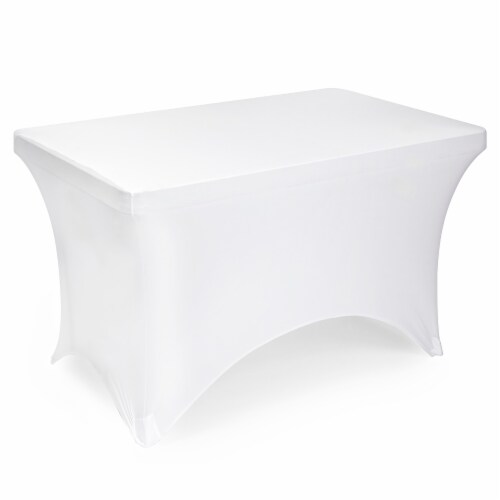 4' Rectangular Spandex Fitted Tablecloth White by Lann's Linens, 4