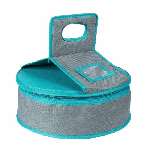 Insulated Round Thermal Casserole Food Carrier for Lunch, Teal and Grey