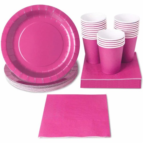 Hot Pink Party Supplies, Paper Plates, Cups, and Napkins (Serves 24, 72