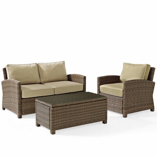 Bradenton 3 Piece Outdoor Wicker Seating Set with Sand Cushions