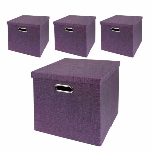 Posprica 13 x 13 Inch Square Collapsible Storage Cube w/ Lid, Purple (4