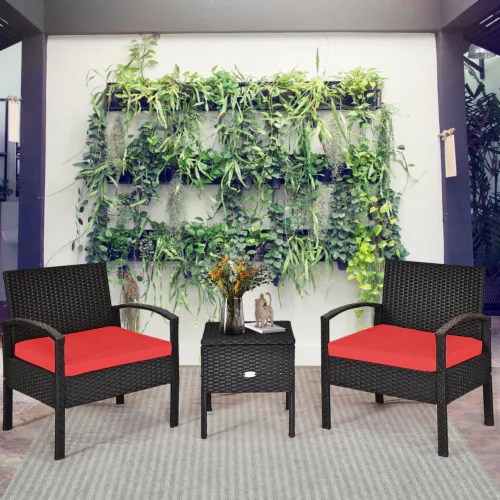 Costway 3PCS Patio Rattan Furniture Set Storage Table Cushioned Sofa
