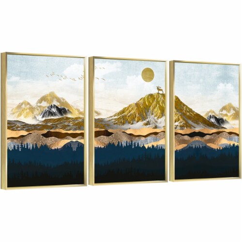 Framed Canvas Wall Paintings Golden Sun Set Mountain Aesthetic
