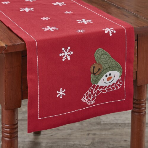 Park Designs Farmhouse Snowman Table Runner 54''L Red, 1 table