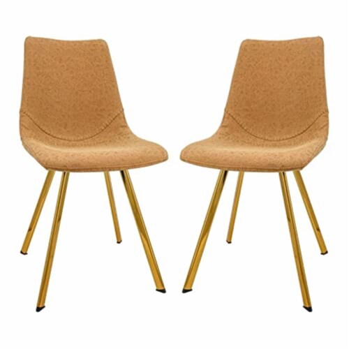 LeisureMod Markley Modern Leather Dining Chair With Gold Legs Set of 2