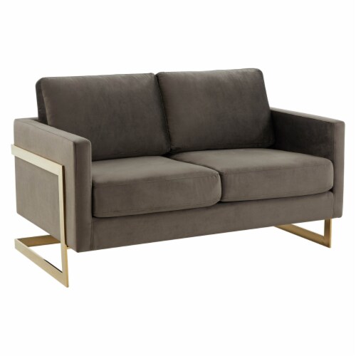 Lincoln Modern MidCentury Upholstered Velvet Loveseat with Gold Frame