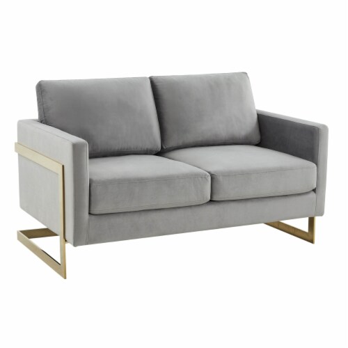 Lincoln Modern MidCentury Upholstered Velvet Loveseat with Gold Frame