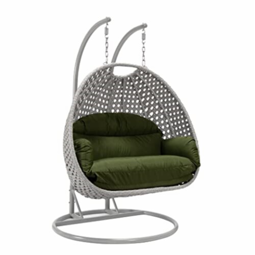 LeisureMod Mendoza Light Grey Wicker Hanging 2 person Egg Swing Chair
