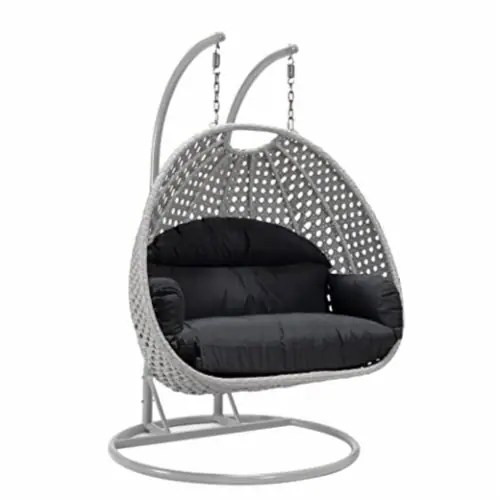 LeisureMod Mendoza Light Grey Wicker Hanging 2 person Egg Swing Chair