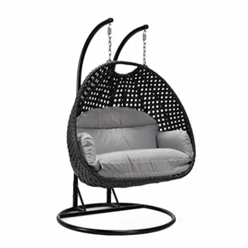 LeisureMod Mendoza Charcoal Wicker Hanging 2 person Egg Swing Chair, 1