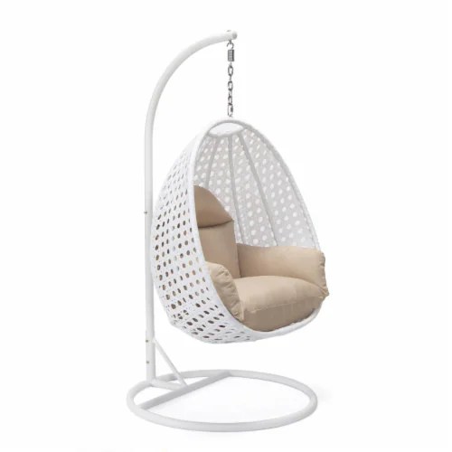 LeisureMod White Wicker Hanging Egg Swing Chair, 1 Ralphs