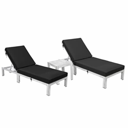 Modern Outdoor Weathered Grey Chaise Lounge Chair Set of 2 With Side