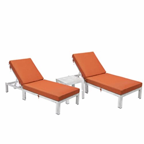 Modern Outdoor Weathered Grey Chaise Lounge Chair Set of 2 With Side