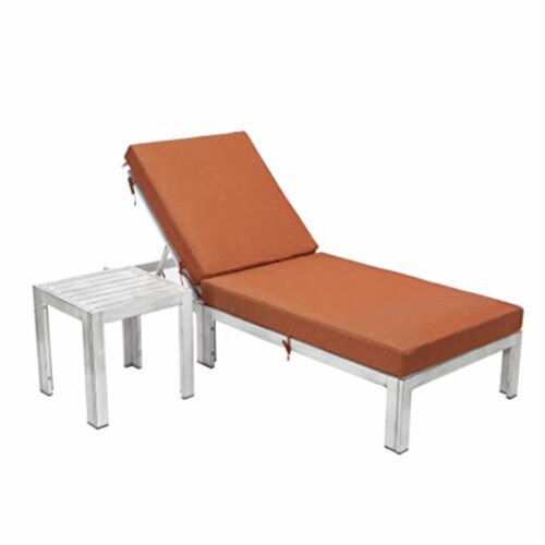 Modern Outdoor Weathered Grey Chaise Lounge Chair With Side Table