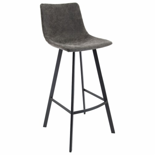 LeisureMod Elland Modern Upholstered Leather Bar Stool With Iron Legs