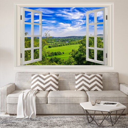 VWAQ Vinyl Nature Window Wall Decal Grassy Field Scenic Mural Wall