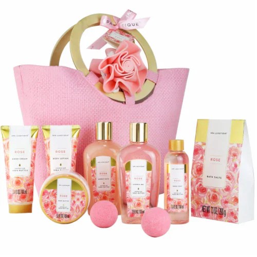Bath Spa Gift Basket for Women, 10pcs Rose Bath Kit with Body Lotion