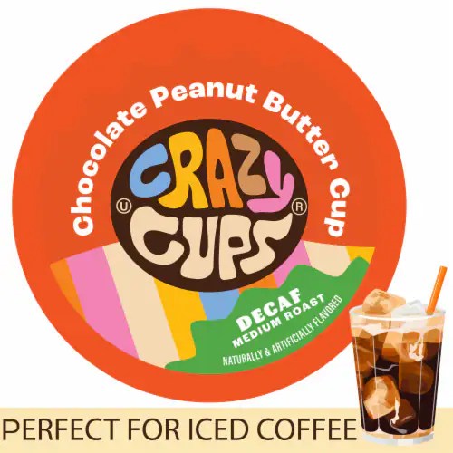 Crazy Cups Decaf Chocolate Peanut Butter Cup Coffee Pods Medium Roast 22 Count For Keurig, 22