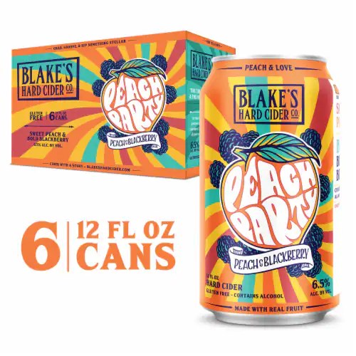 Blake's Peach & Blackberry Peach Party Hard Cider, 6 pk / 12 fl oz Kroger