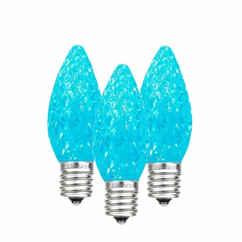 25 Pack C7 LED Outdoor Christmas Replacement Bulbs, Teal, C7/E12 Base