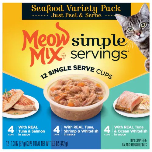 Meow Mix Simple Servings Seafood Wet Cat Food Variety Pack, 12 ct / 1.3