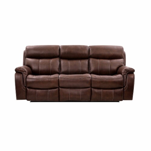 Montague Dual Power Headrest and Lumbar Support Reclining Sofa in Genuine Brown Leather, 1 Kroger