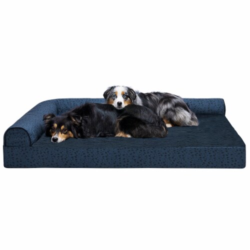 FurHaven Plush Fur & Almond Print Cooling Gel Top Deluxe Chaise Dog Bed