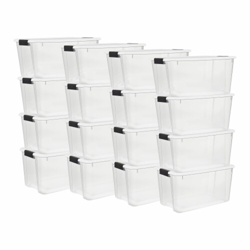 Sterilite 70 Qt Clear Plastic Stackable Storage Bin w/ White Latch Lid