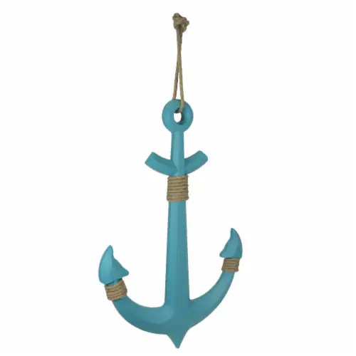 32 Inch Turquoise Blue Wood Anchor Wall Sculpture Nautical Home Decor