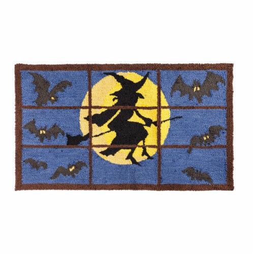 Evergreen Indoor/Outdoor Halloween Flying Witch Hooked Accent Rug, 2'x3