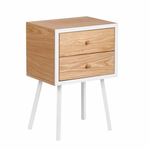 Universal Expert Abacus 2 Drawer Side Table Modern Oak and White, 1