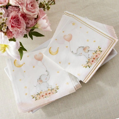Kate Aspen Elephant Baby Shower 2 Ply Paper Napkins Pink (Set of 120