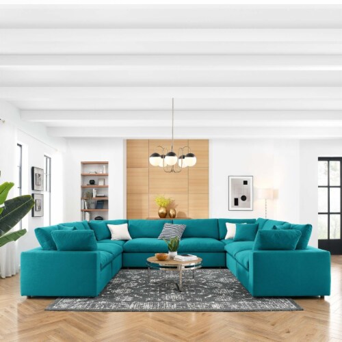 Commix Down Filled Overstuffed 8 Piece Sectional Sofa Set Teal, 1