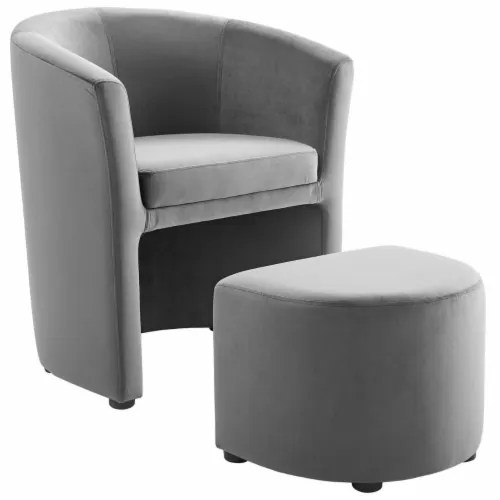 Divulge Performance Velvet Arm Chair and Ottoman Set Gray, 1 Ralphs