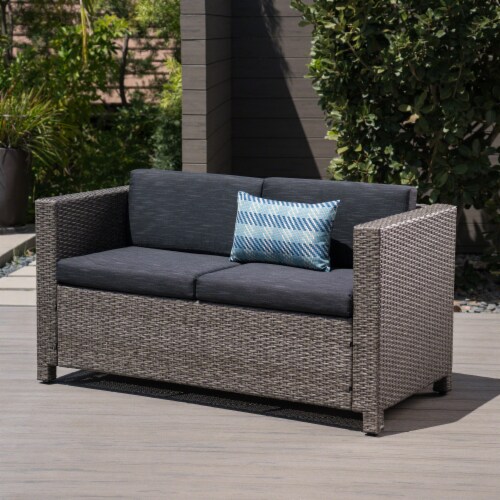 Simplie Fun Durable Grey Wicker Loveseat with WaterResistant Cushions