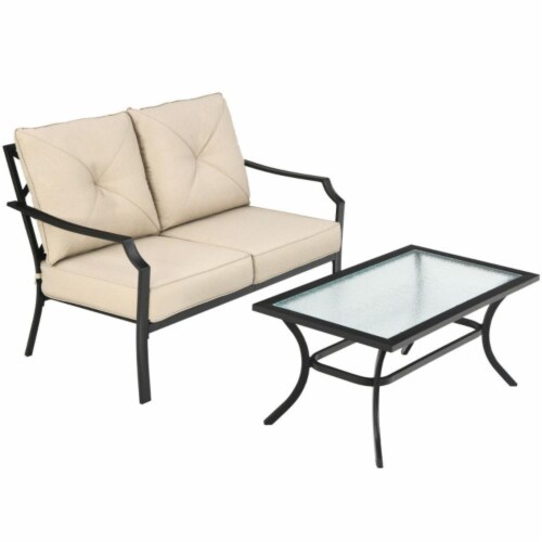 Hivvago 2 Pieces Patio Outdoor Cushioned Sofa Bench with Coffee Table