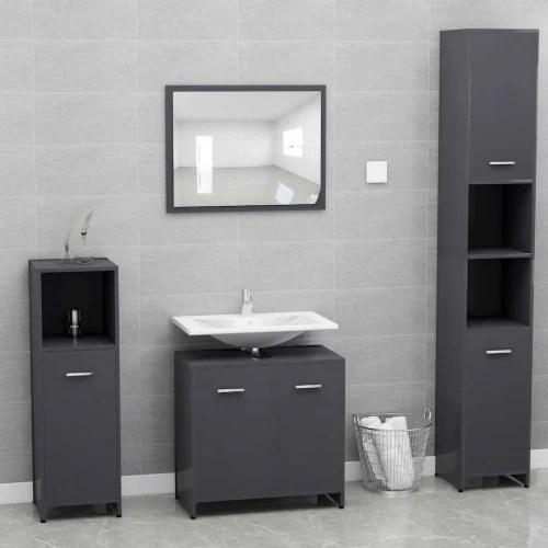 vidaXL Bathroom Furniture Set High Gloss Gray Engineered Wood, 1 set 23