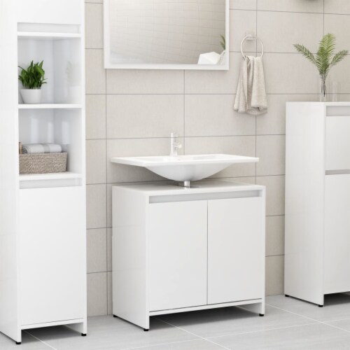 vidaXL Bathroom High Gloss White 23.6 x13 x24 Engineered Wood