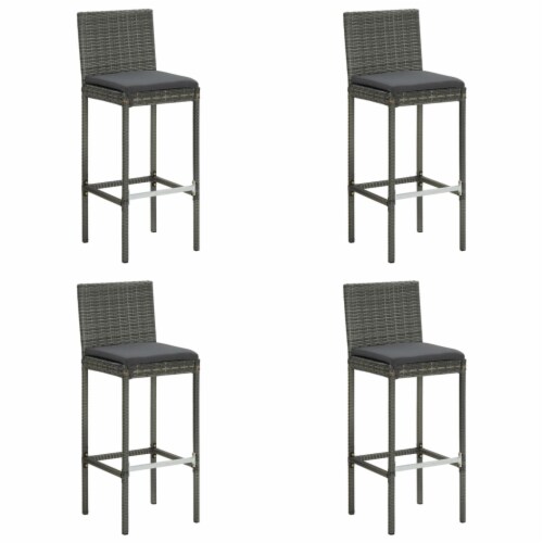 vidaXL Garden Bar Stools with Cushions 4 pcs Gray Poly Rattan, 4 pcs