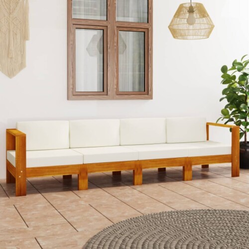 vidaXL 4Seater Patio Sofa with Cream White Cushions Solid Acacia Wood