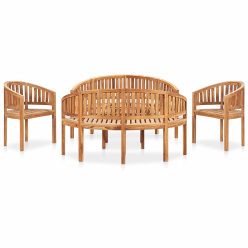 vidaXL 5 Piece Banana Patio Lounge Set Solid Teak Wood, 59.4"x24.4"x33