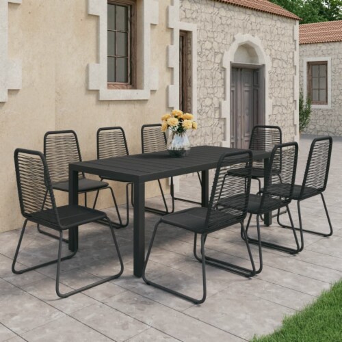 vidaXL 9 Piece Patio Dining Set PVC Rattan Black, 72.6" table length/9