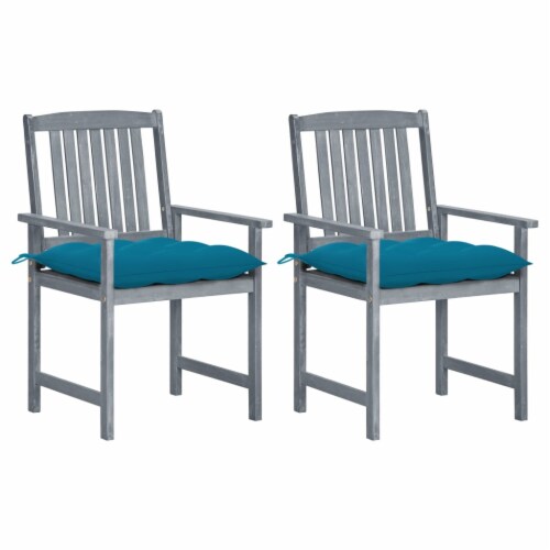 vidaXL Patio Chairs with Cushions 2 pcs Gray Solid Acacia Wood, 2 Kroger
