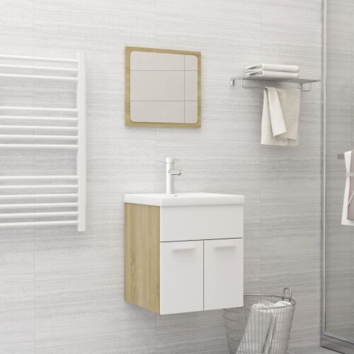 vidaXL 2 Piece Bathroom Furniture Set White and Sonoma Oak Engineered