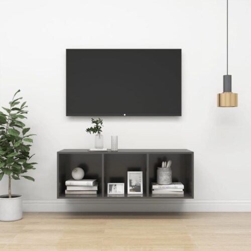 vidaXL Wallmounted TV Stand High Gloss Gray 14.6 x14.6 x42.1